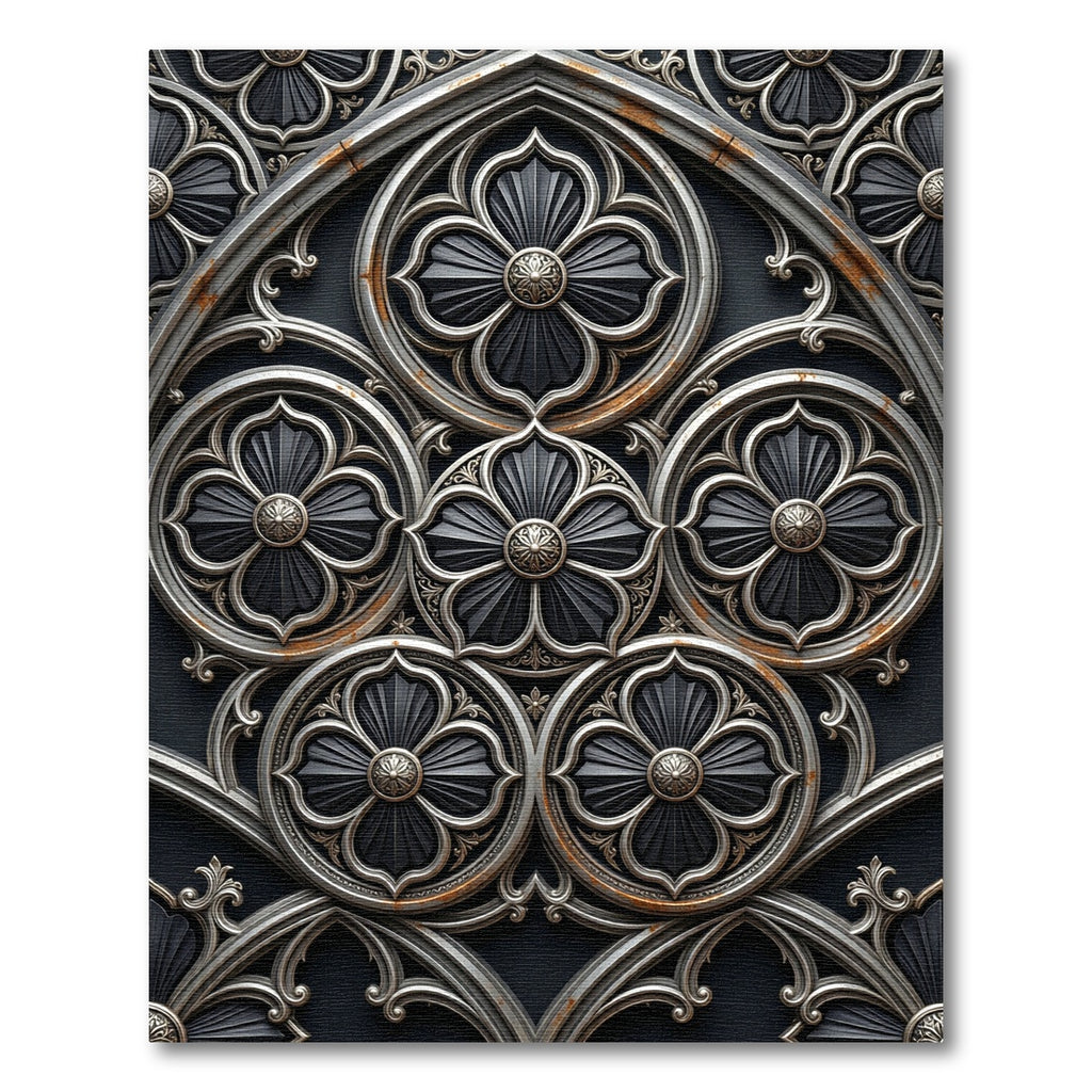 Gothic Charcoal Silver Quatrefoil Medallion Rug
