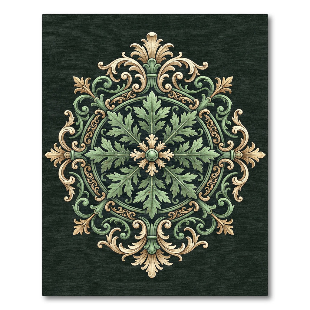 Sage and Gold Ornate Acanthus Medallion Rug