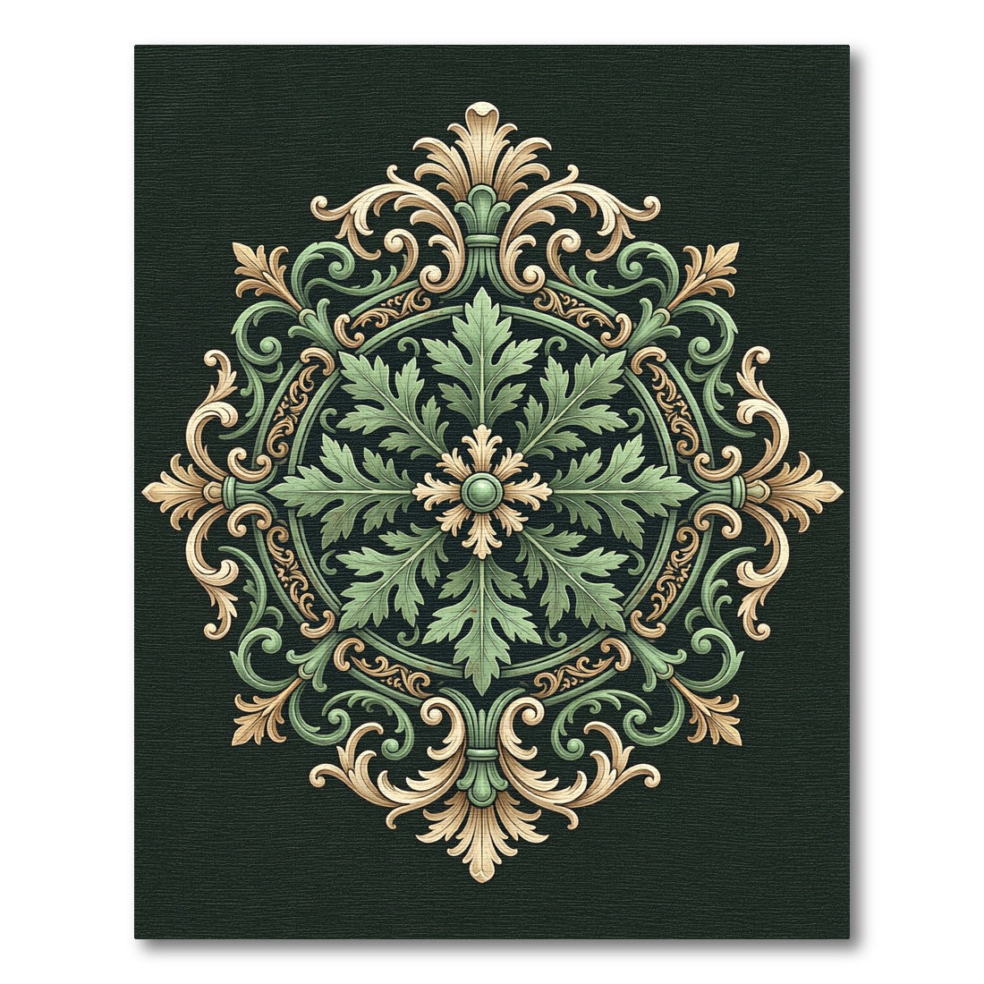 Sage and Gold Ornate Acanthus Medallion Rug