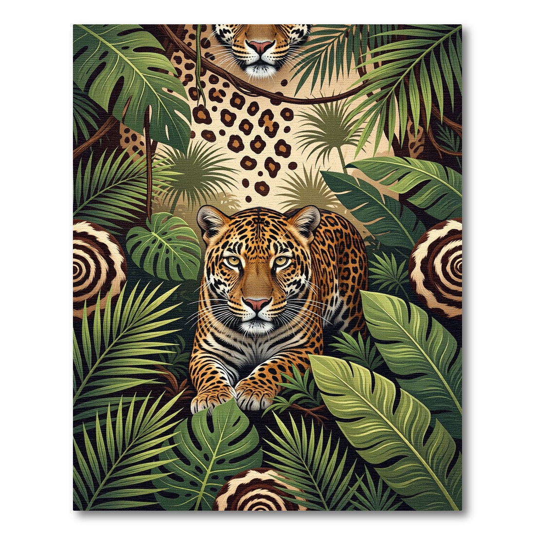 Jungle Jaguar With Tropical Foliage Rug