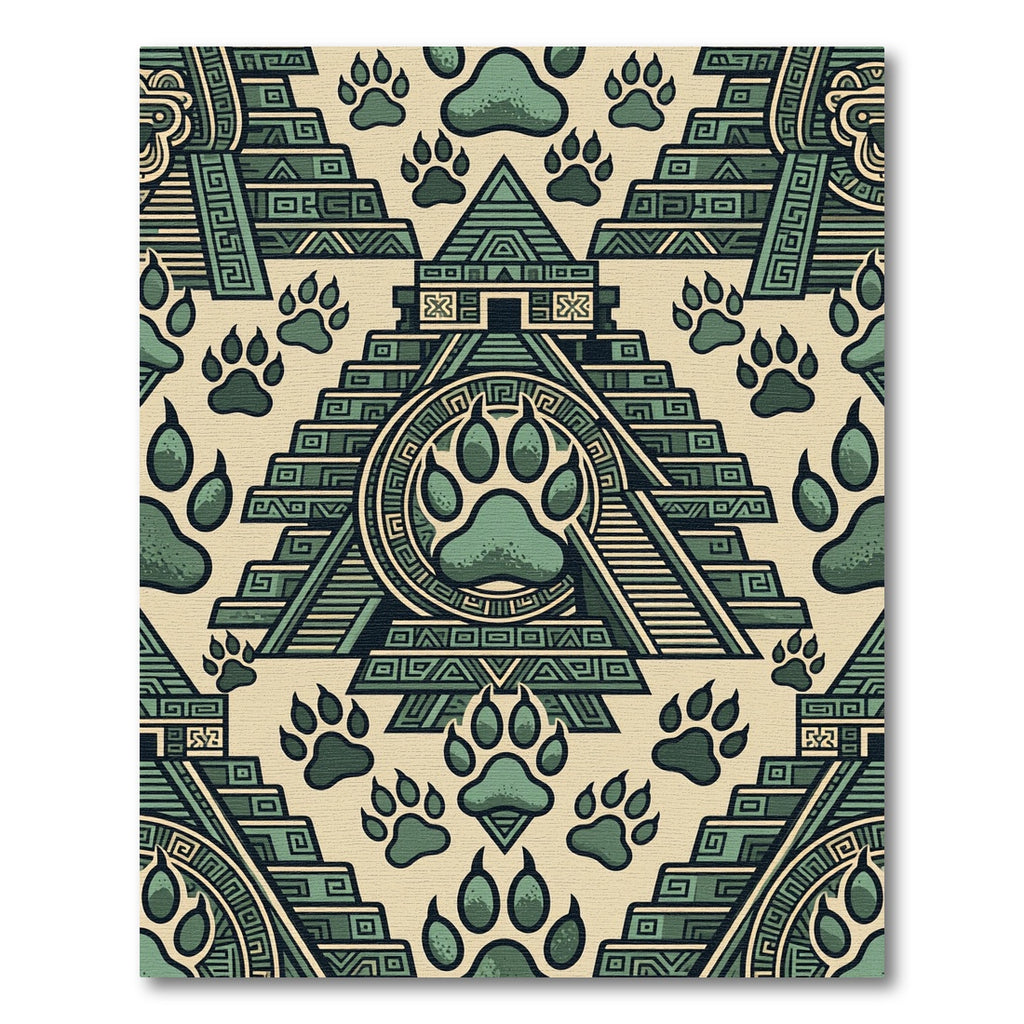 Aztec Temple Paw Print Sage Rug