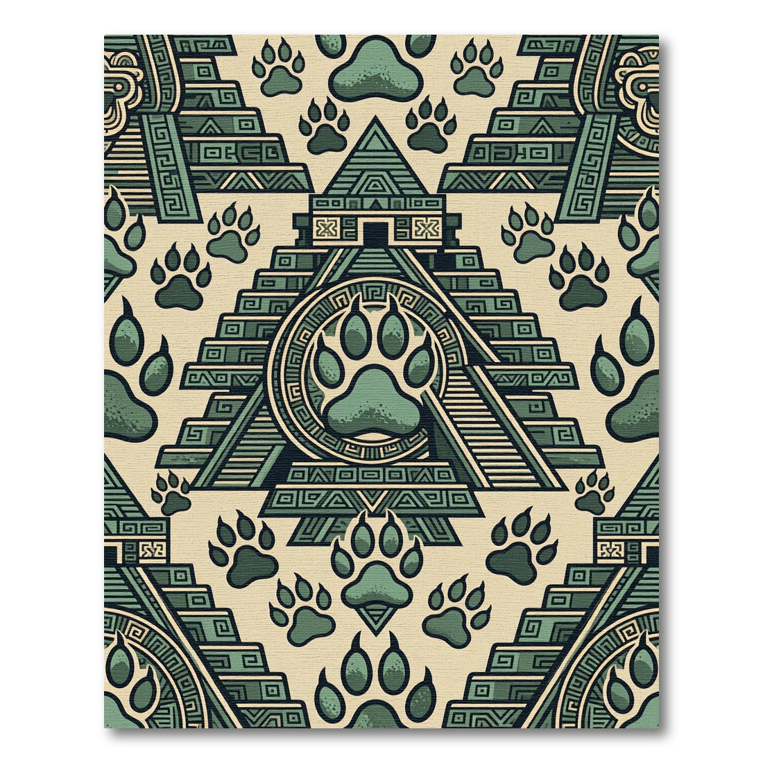 Aztec Temple Paw Print Sage Rug