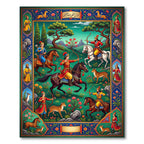 Riding Archers Hunting Scene Emerald Rug