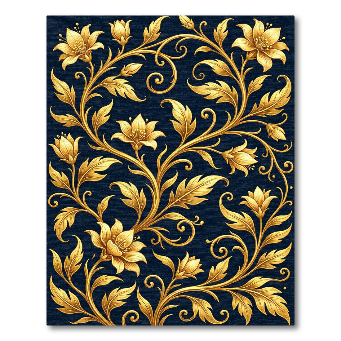 Golden Floral Vine Dark Background Rug