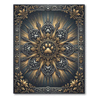 Ornate Golden Paw Medallion Charcoal Art Rug