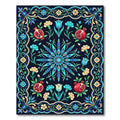Deep Blue Floral Pomegranate Medallion Rug