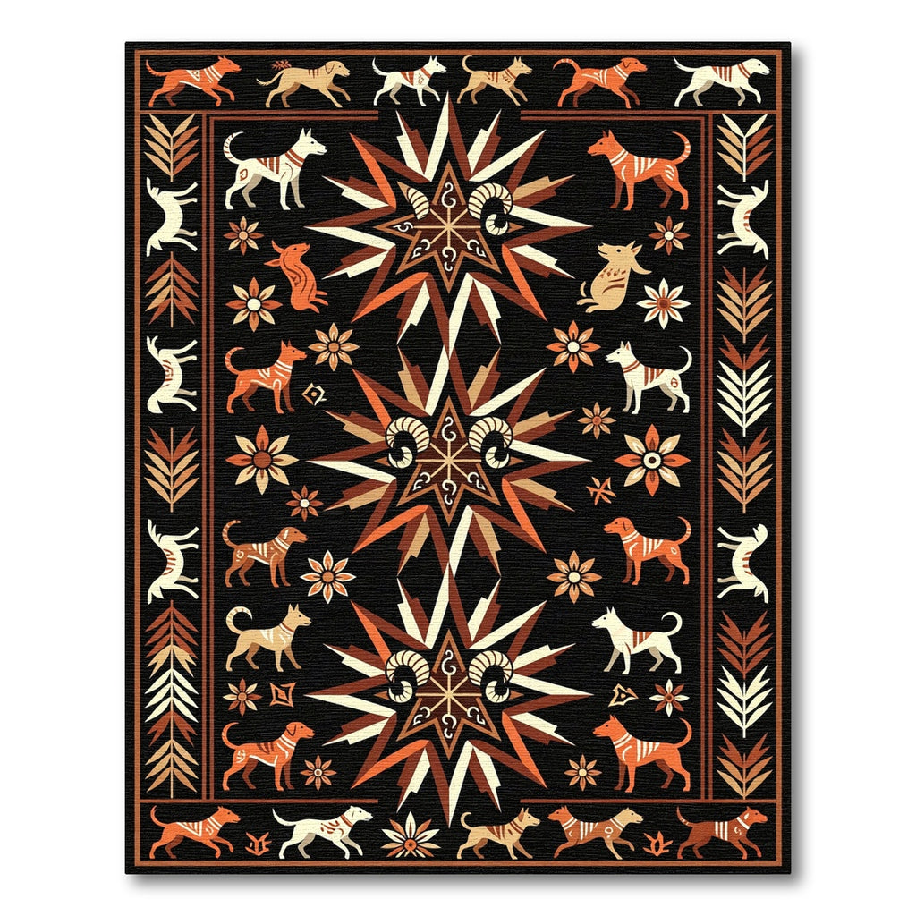 Bold Orange Dog Ram Medallion Rug