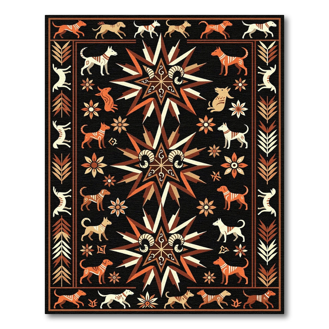 Bold Orange Dog Ram Medallion Rug