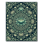 Teal Lotus Floral Medallion Art Rug