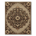 Ornate Gold Floral Scroll Pattern Rug