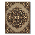 Ornate Gold Floral Scroll Pattern Rug