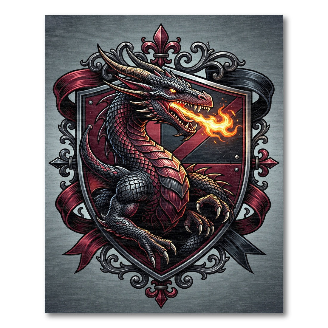 Gothic Crimson Dragon Crest Emblem Rug