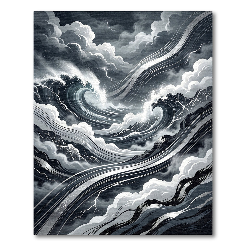 Monochrome Stormy Wave Abstract Art Rug