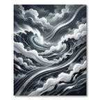 Monochrome Stormy Wave Abstract Art Rug