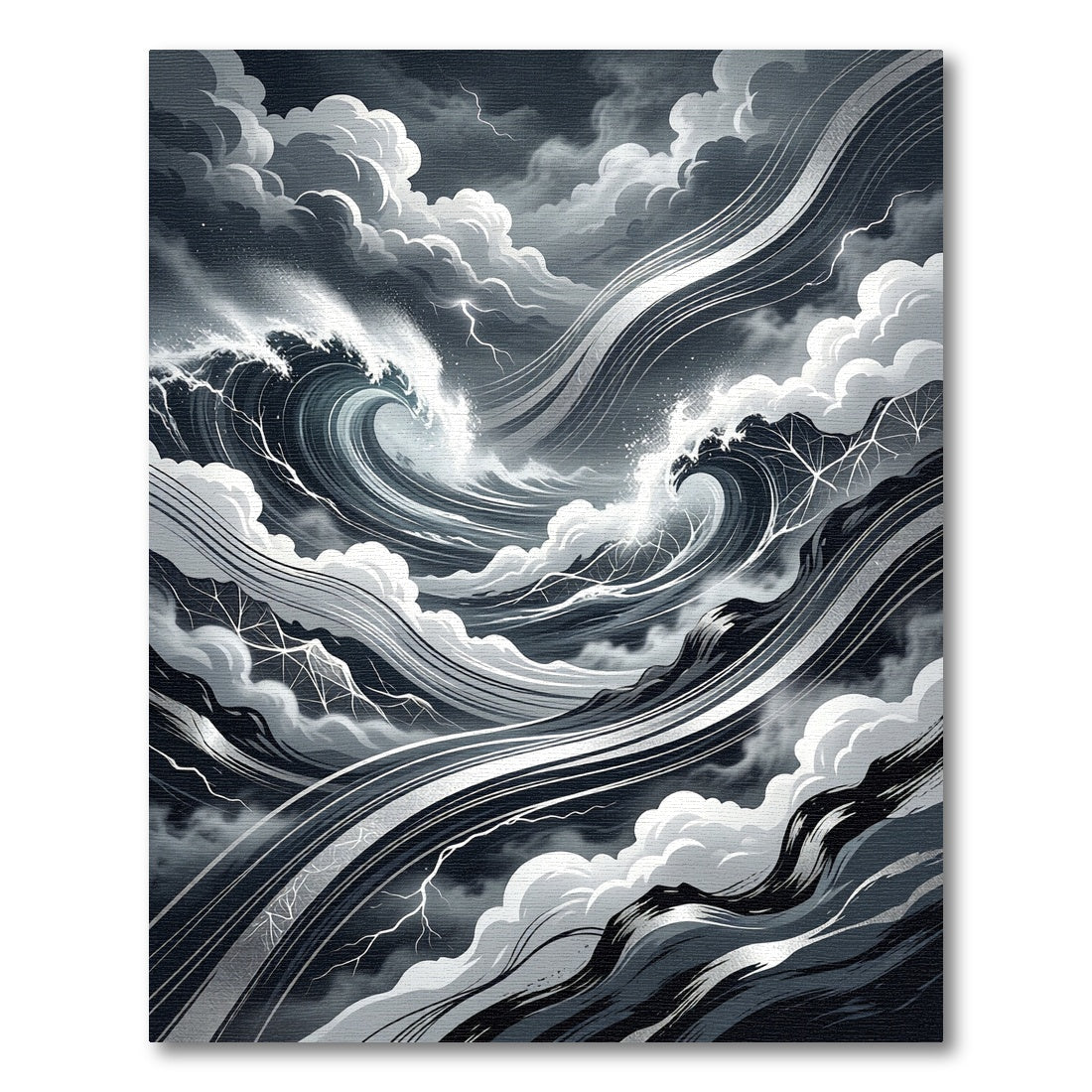 Monochrome Stormy Wave Abstract Art Rug