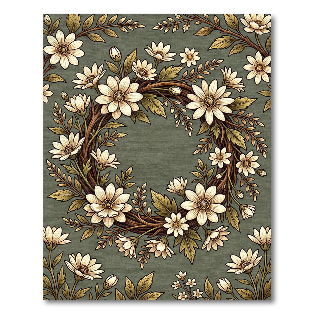 Earthy Sage Floral Wreath Rug