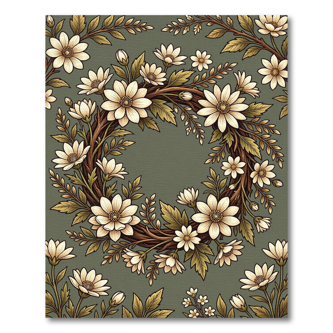 Earthy Sage Floral Wreath Rug