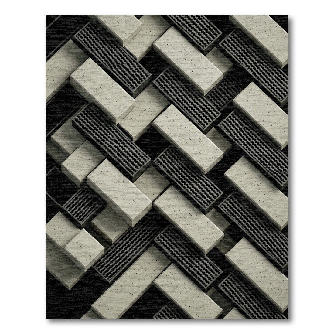 Monochrome Geometric Herringbone Concrete Texture Rug