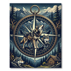 Howling Wolf Compass Mountain Art Rug