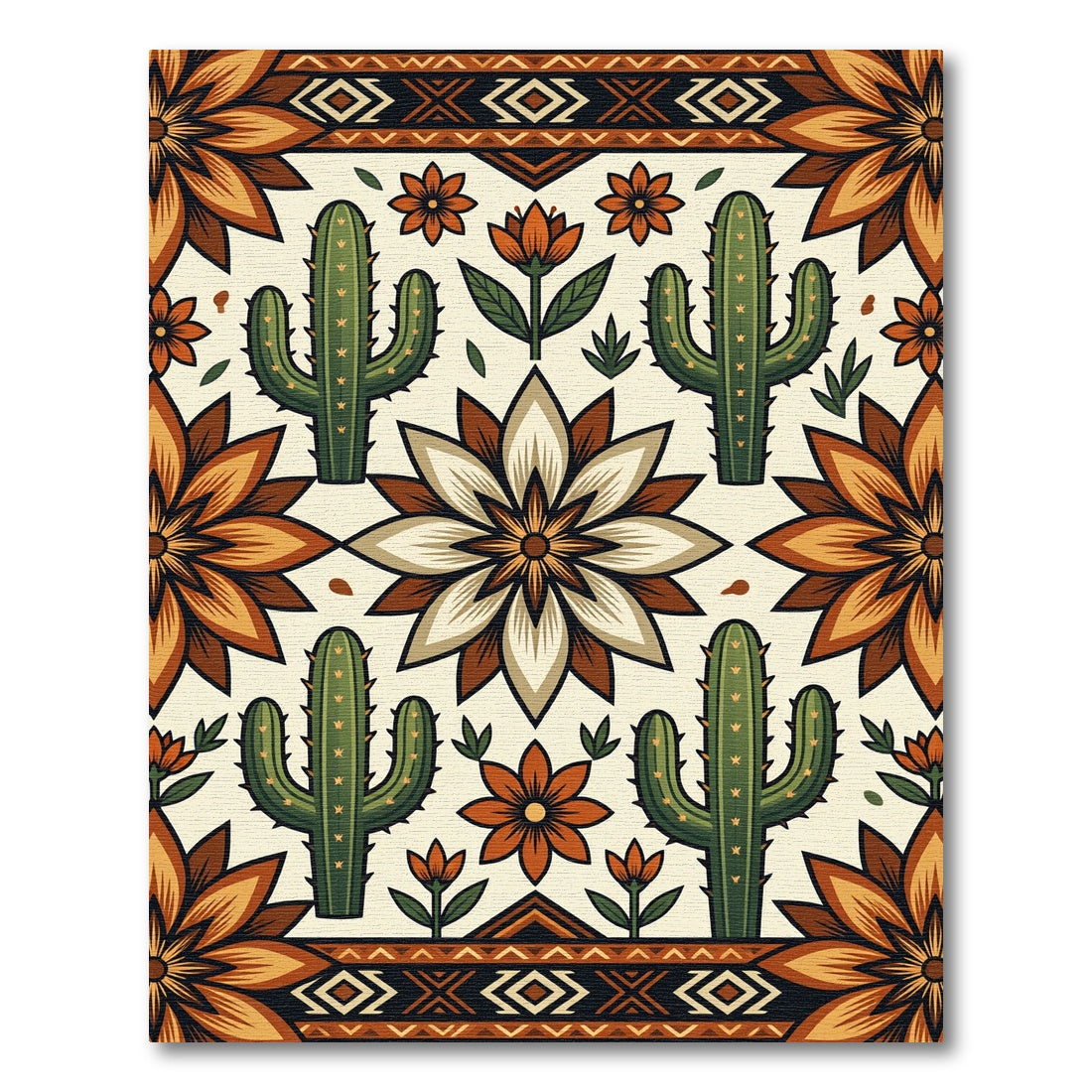 Southwestern Desert Cactus Floral Compositions Rug