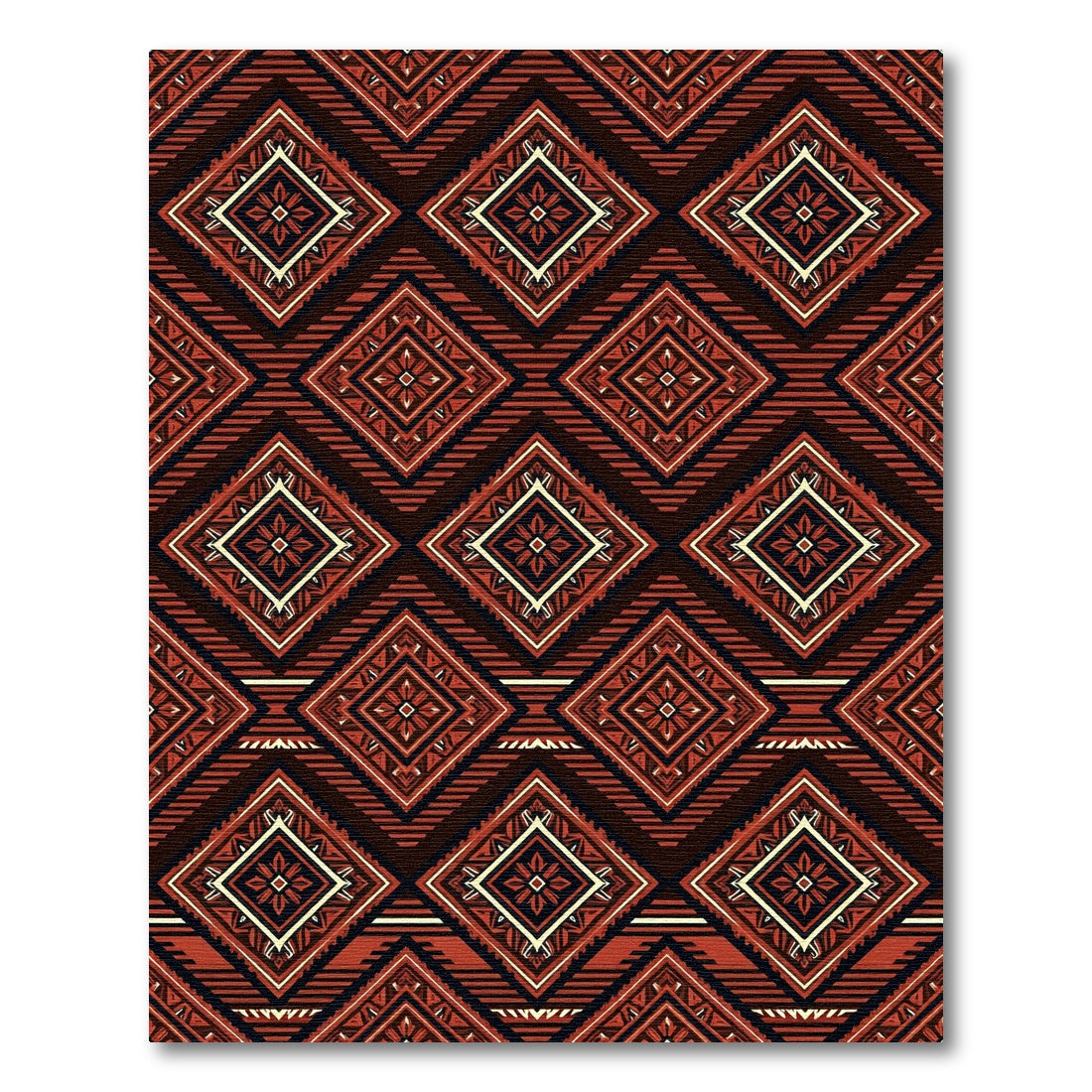 Rustic Red Diamond Geometric Zigzag Rug