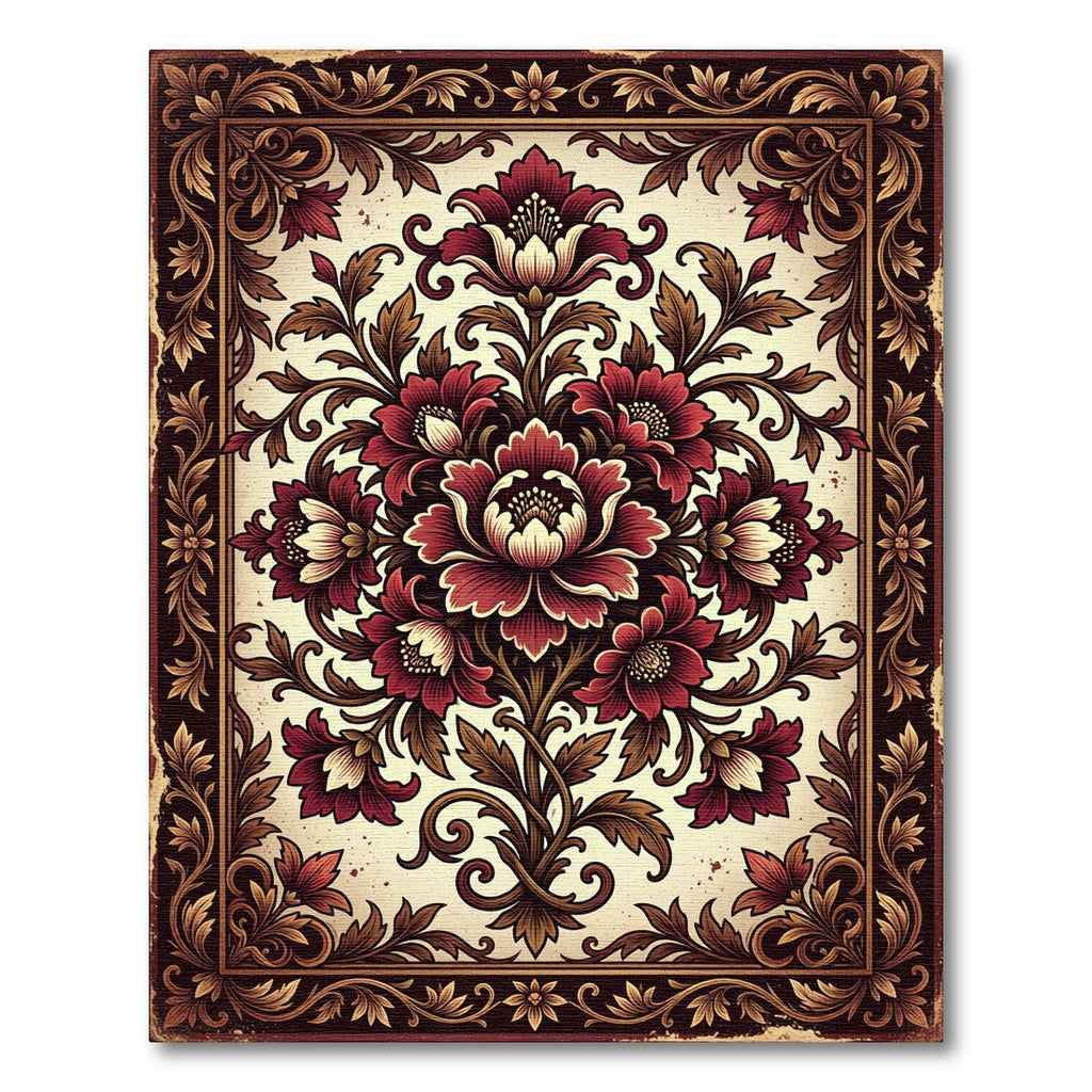Ornate Crimson Floral Baroque Medallion Rug
