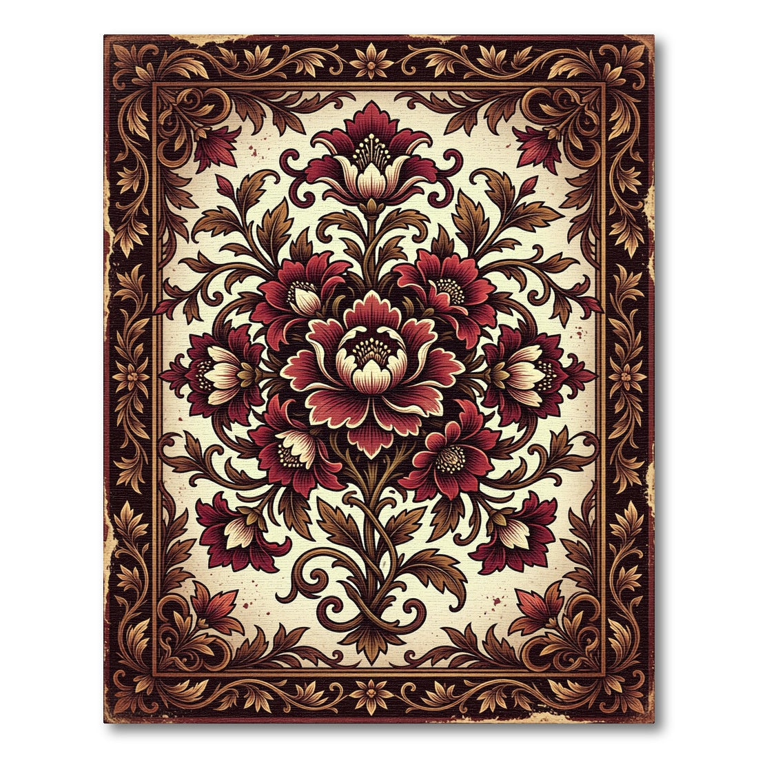 Ornate Crimson Floral Baroque Medallion Rug