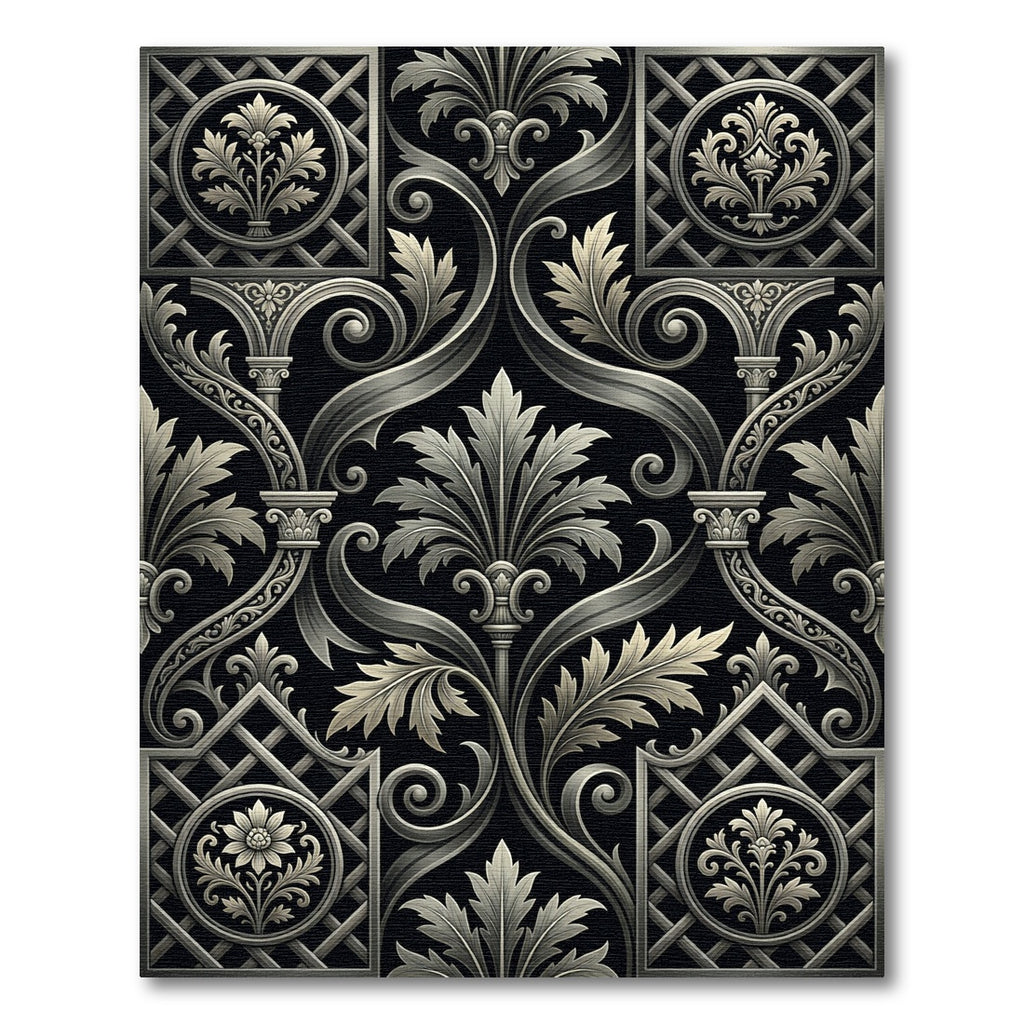 Monochromatic Baroque Damask Scroll Filigree Rug