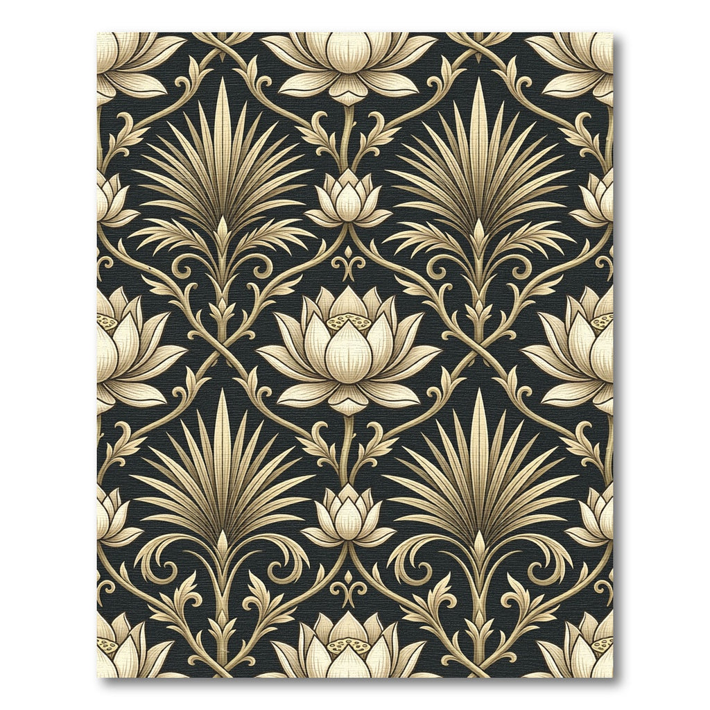 Elegantly Ornate Cream Lotus Gold Damask Rug
