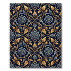 Elegant Navy Gold Ornate Floral Damask Rug