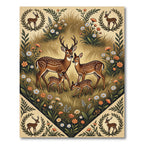 Whimsical Golden Fawn and Wildflower Meadow Rug