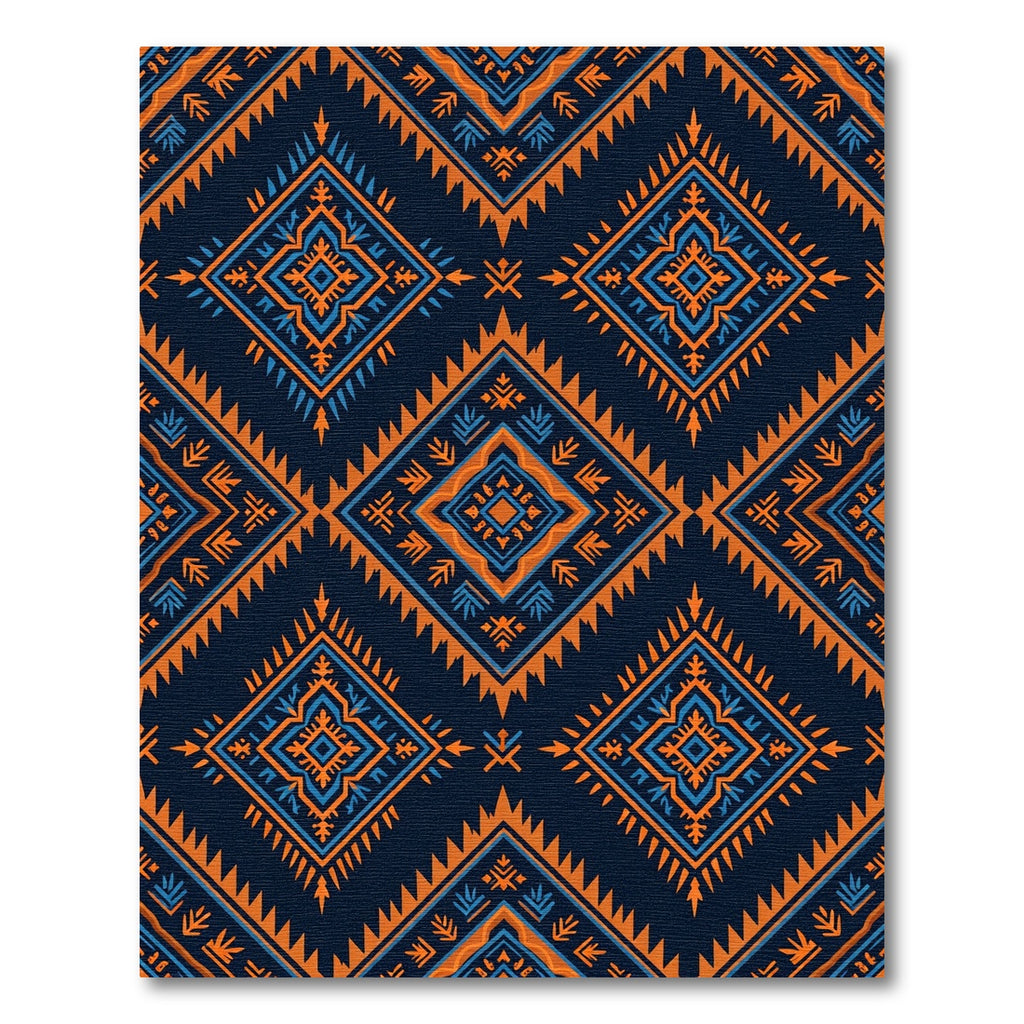 Tribal Orange Blue Diamond Medallion Rug