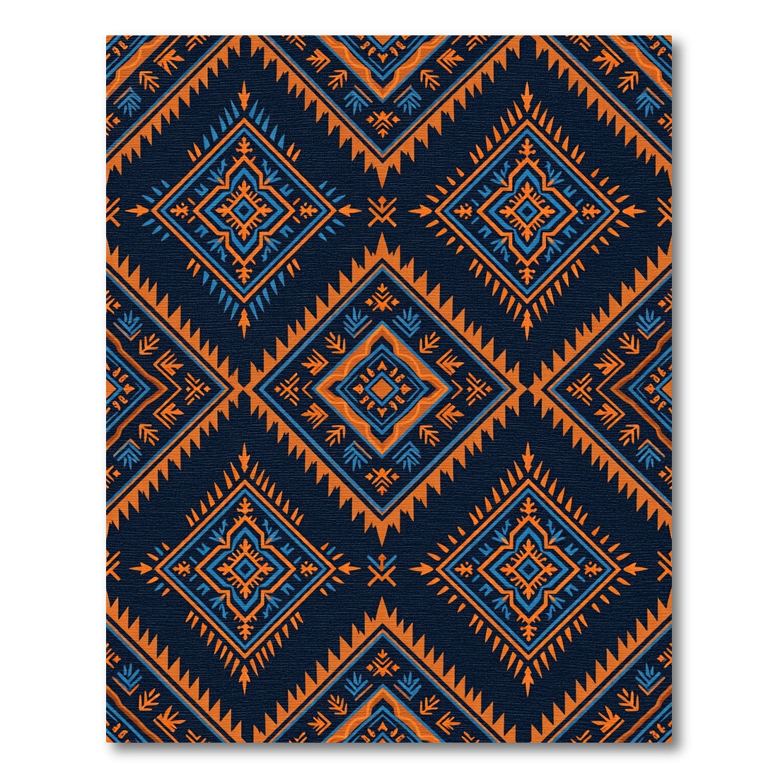 Tribal Orange Blue Diamond Medallion Rug