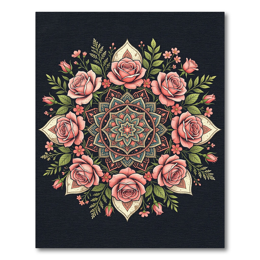 Elegant Pink Rose Floral Mandala Rug