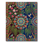 Colorful Floral Medallion Garden Birds Rug