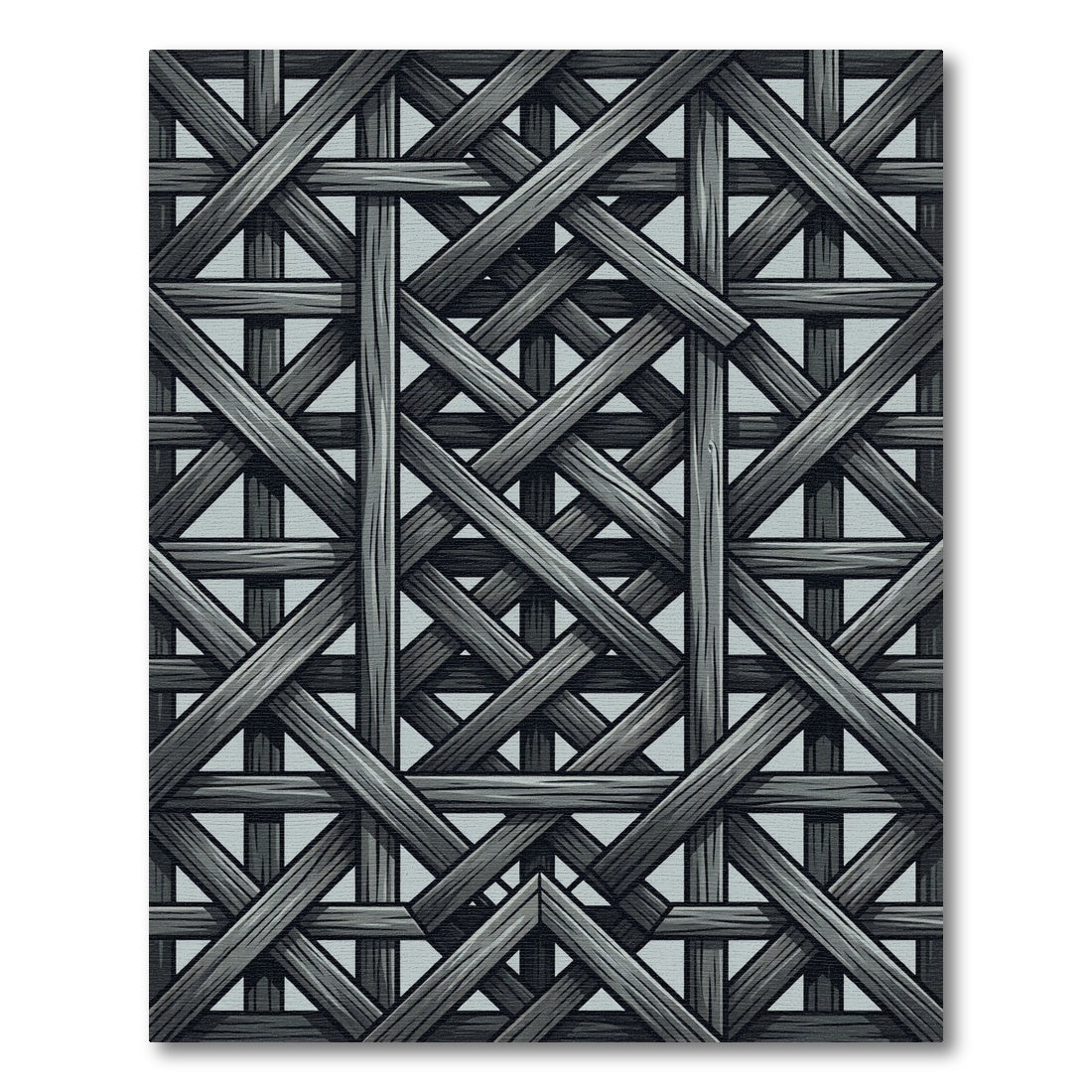 Monochromatic Interlocking Gray Wood Lattice Rug