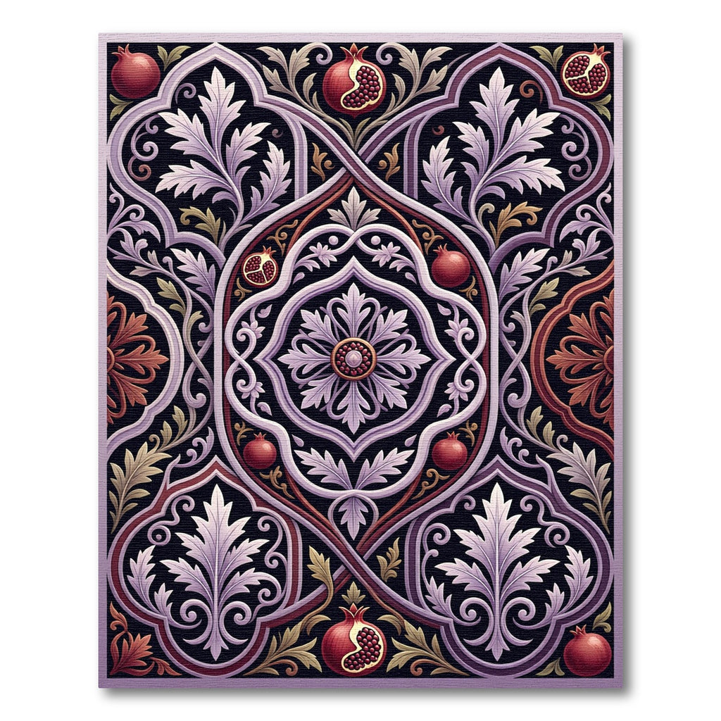 Crimson Pomegranate Floral Scrollwork Rug