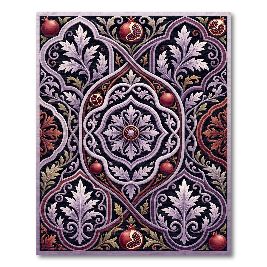 Crimson Pomegranate Floral Scrollwork Rug
