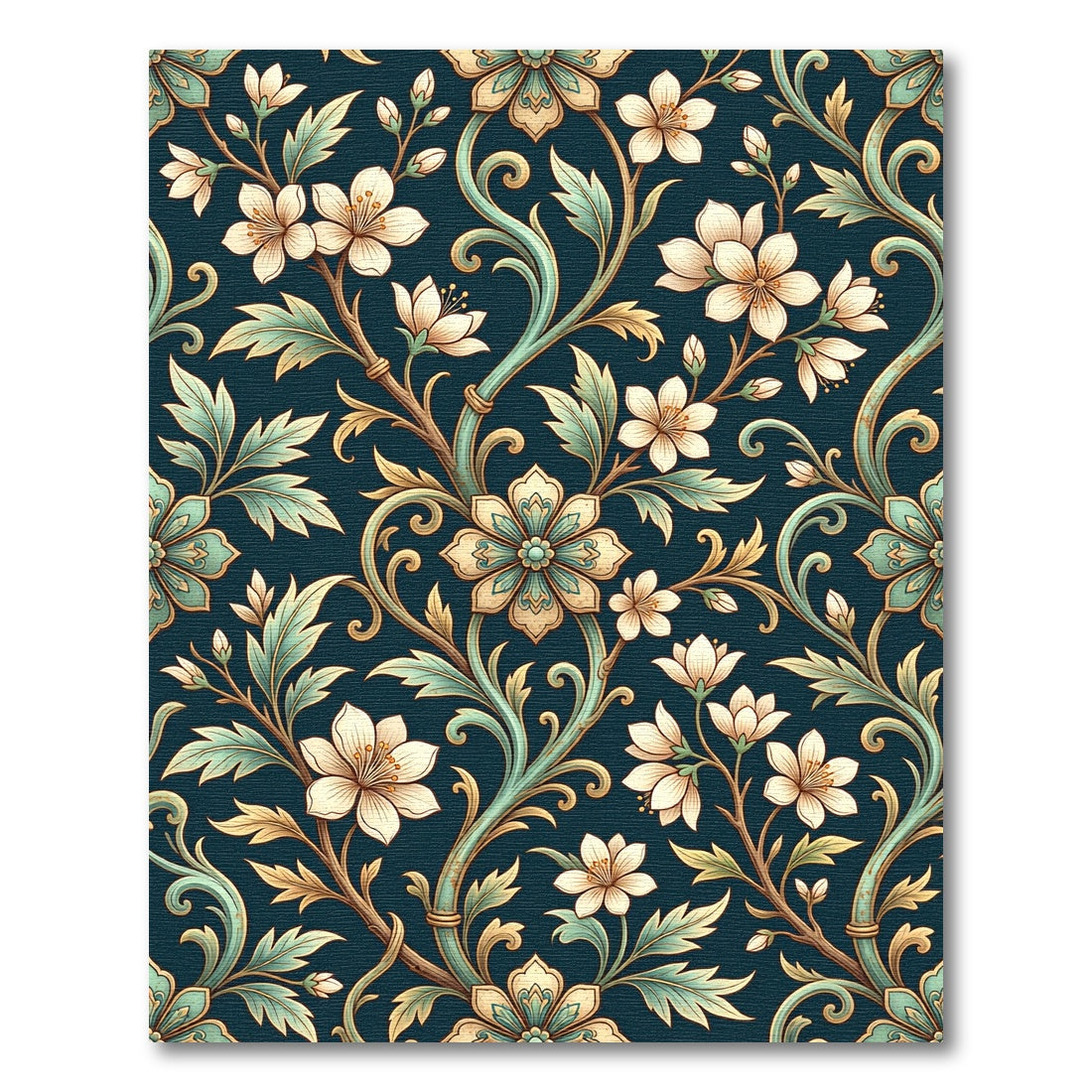 Elegant Dark Teal Floral Scroll Tapestry Rug
