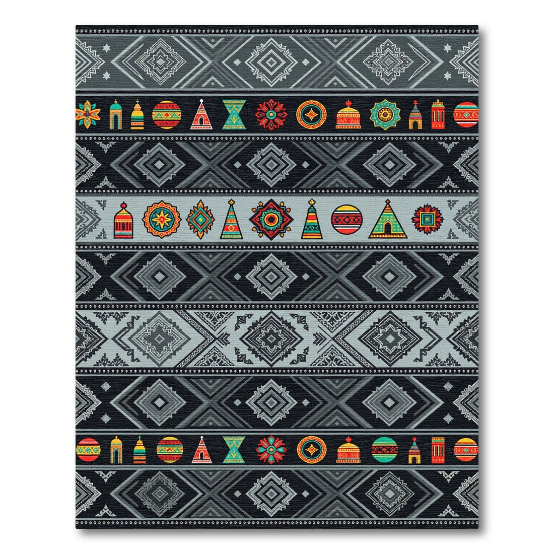 Colorful Geometric Tribal Village Accents Rug