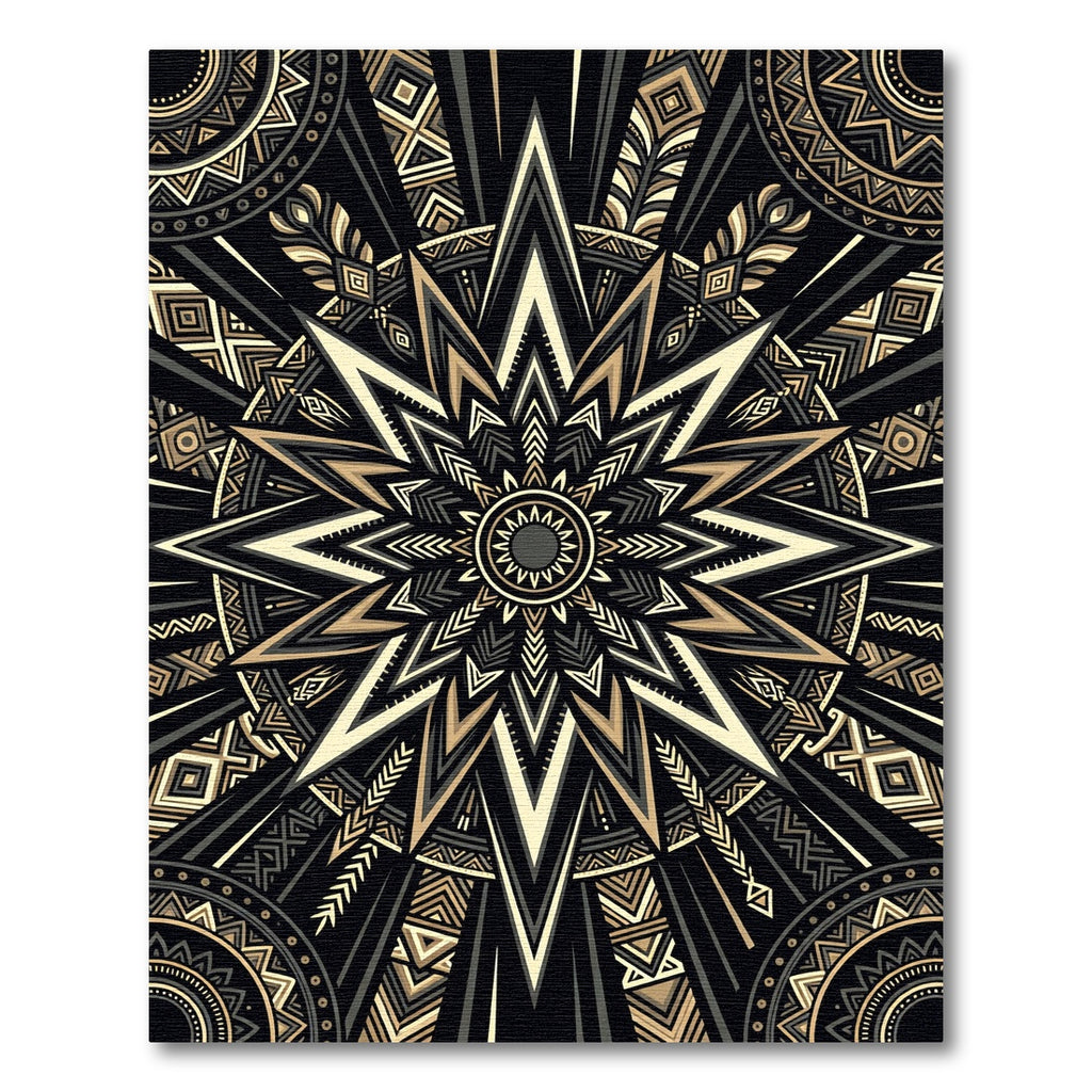 Gold Black Geometric Astral Star Medallion Rug