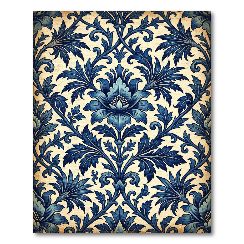 Ornate Cobalt Floral Damask Rug