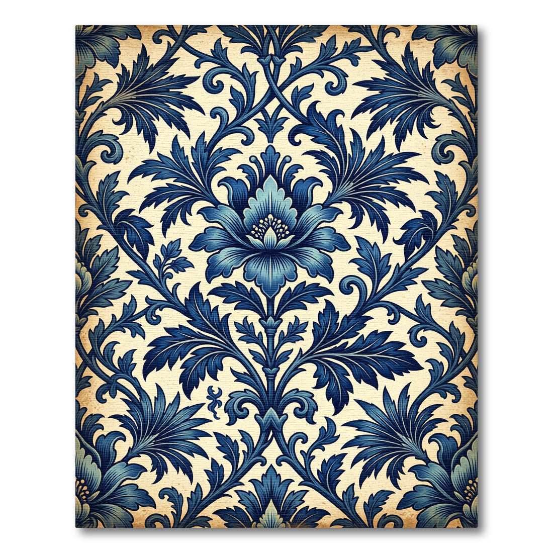 Ornate Cobalt Floral Damask Rug
