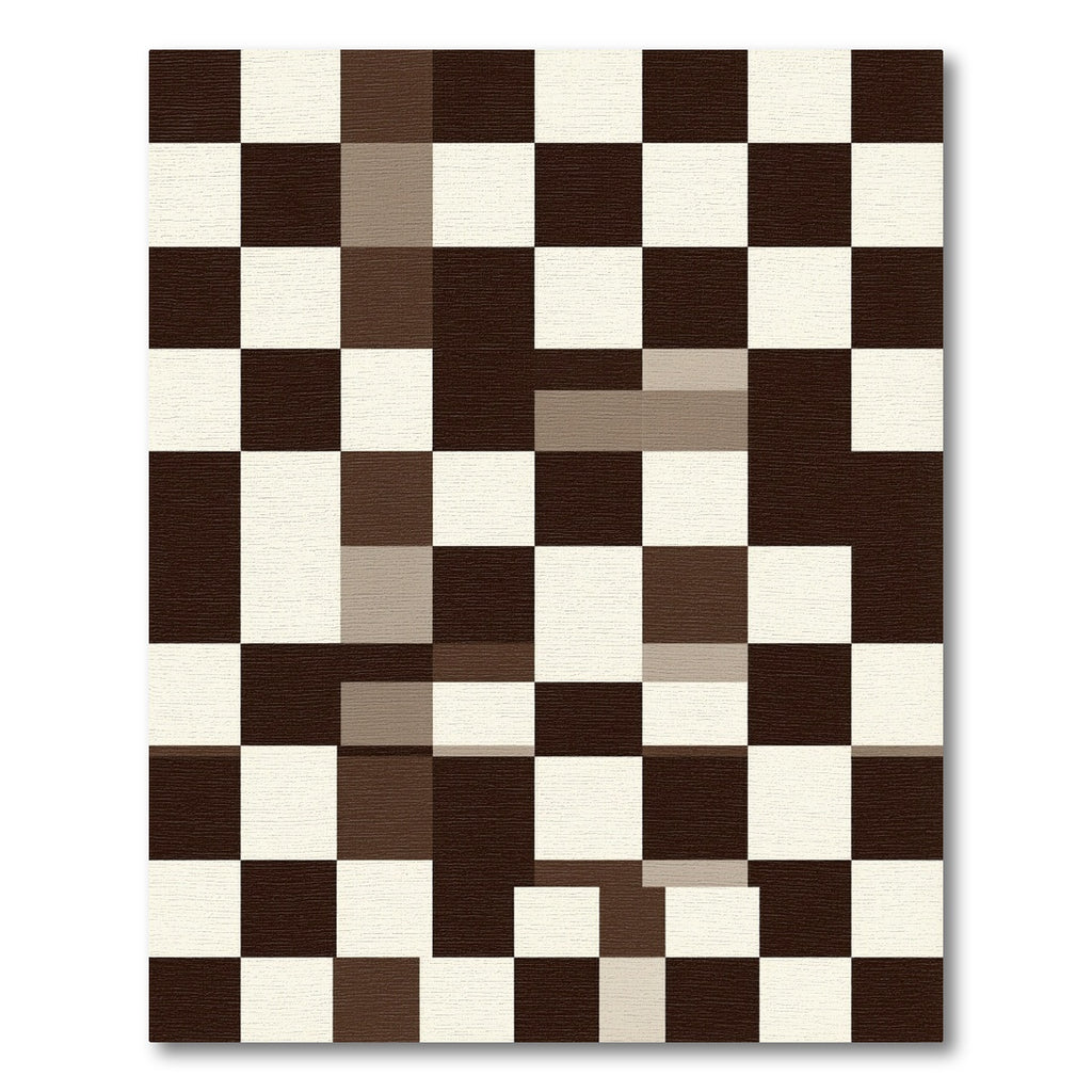 Modern Brown and White Checkered Grid Rug
