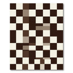 Modern Brown and White Checkered Grid Rug