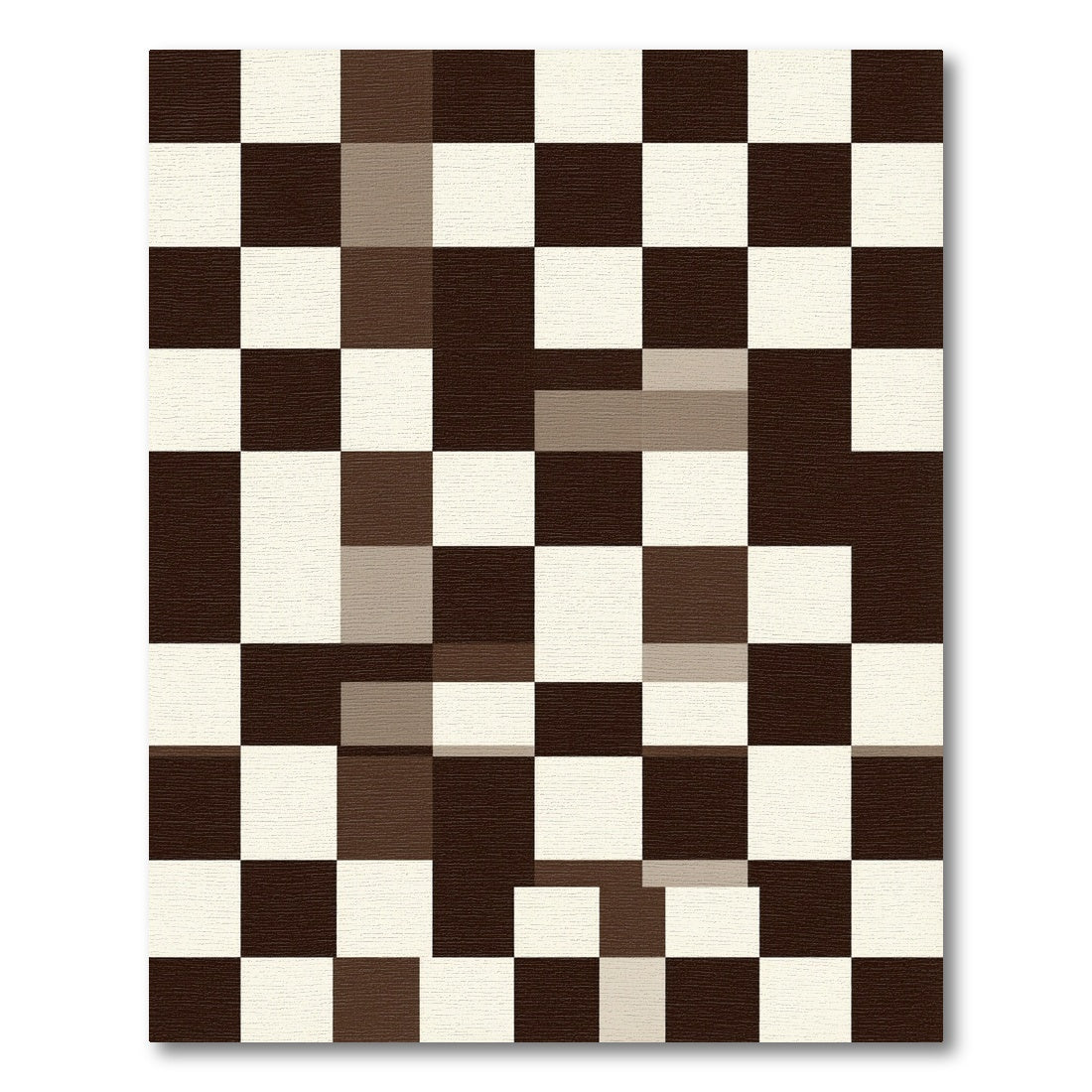 Modern Brown and White Checkered Grid Rug