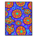 Whimsical Orange Wheel Faces Blue Waves Rug