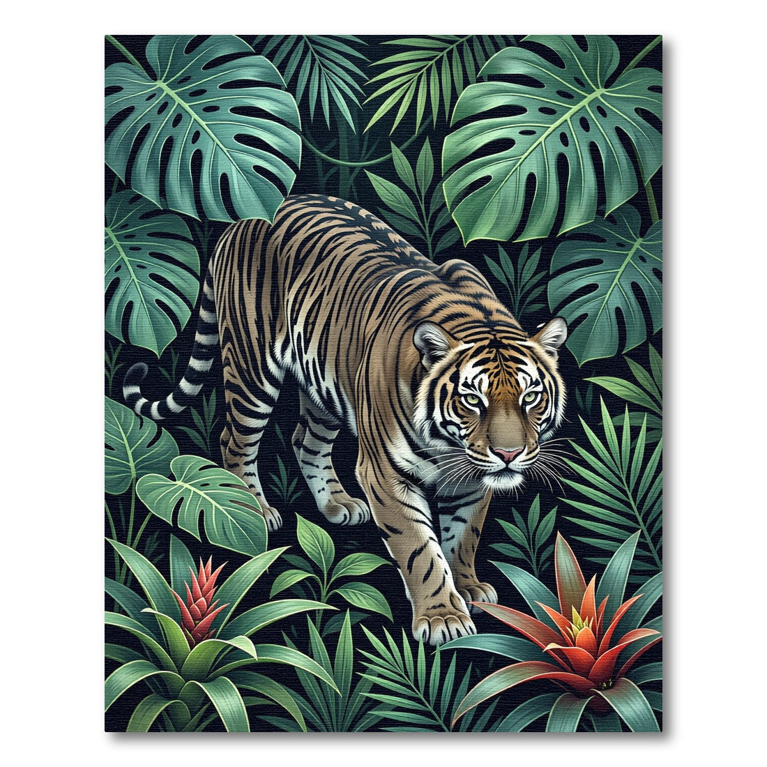 Exotic Tiger Amidst Lush Green Foliage Rug