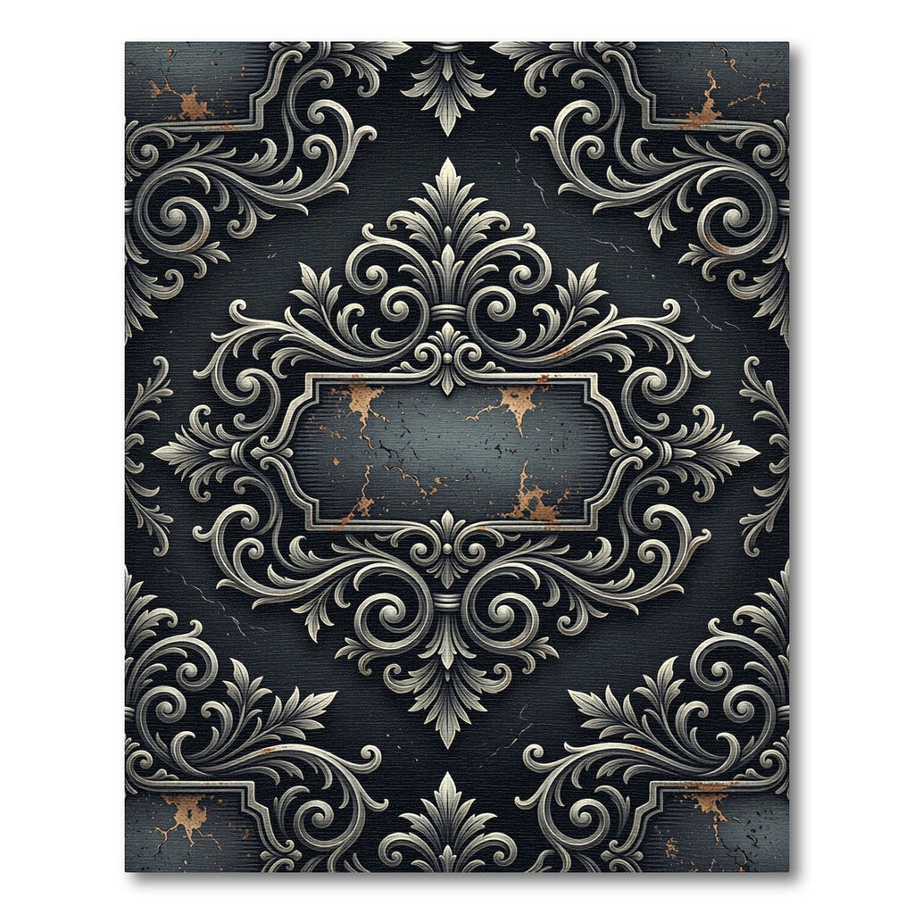 Ornate Metallic Damask Charcoal Scroll Rug