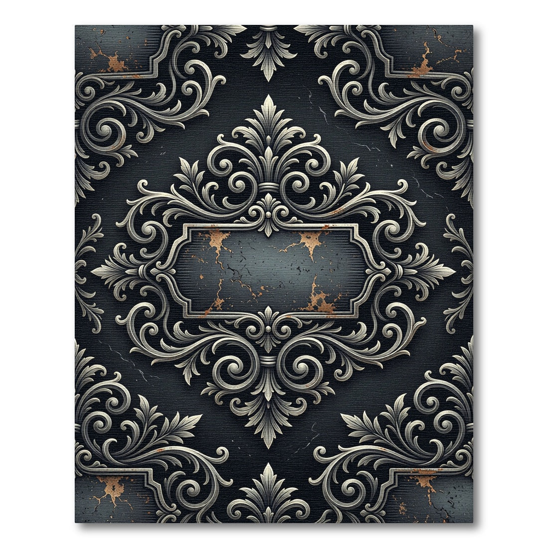 Ornate Metallic Damask Charcoal Scroll Rug
